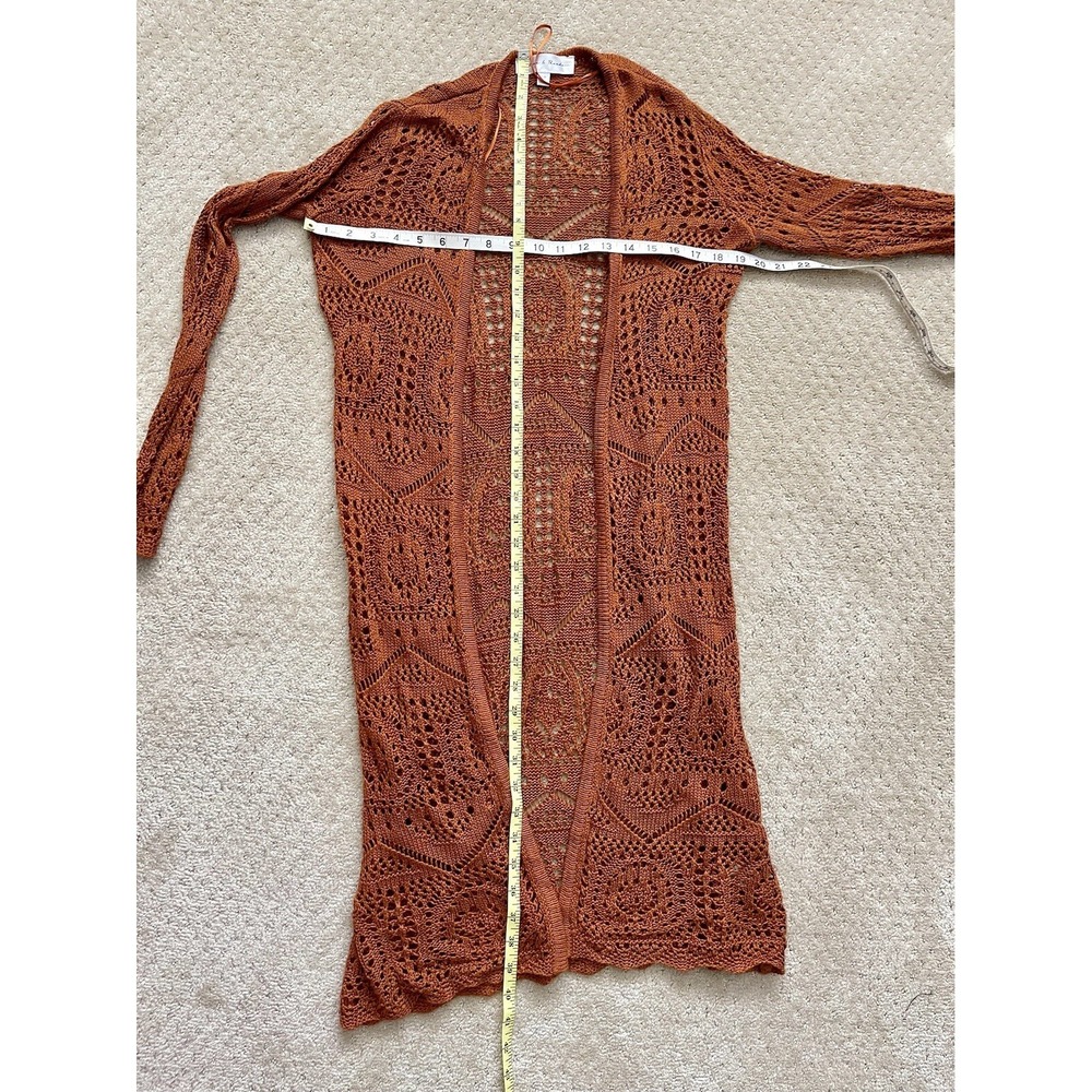 CHELSEA & THEODORE Women's Rust Long Acrylic Cardigan Sweater-PETITE SMALL - Picture 6 of 6